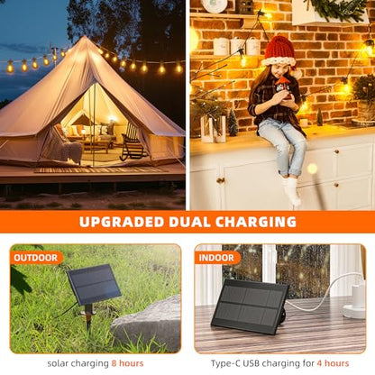 100FT Solar Outdoor String Lights, USB Charging & Solar Powered, IP65 Waterproof Shatterproof Edison Hanging LED Lights for Patio Garden Porch Fence Camping Party