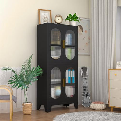 Black Metal Storage Cabinet with Doors and 3 Shelves (2 Adjustable) for Kitchen, Laundry Room, Home Office, Kids Room