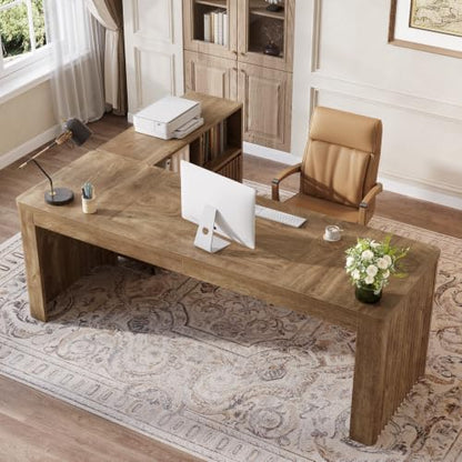 78" L-Shaped Executive Desk with Modular Rolling File Cabinet, view 5