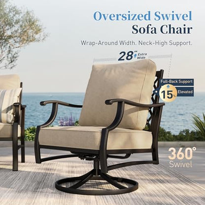 7 Piece Outdoor Patio Furniture Sets Metal Modern Outoor Patio Conversation Set with 5.75" Extra Thick Cushion for Deck Backyard