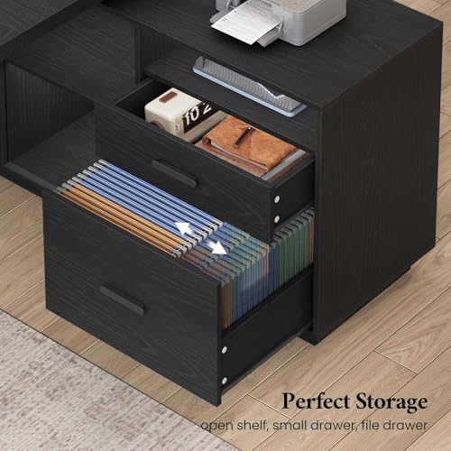 78" L-Shaped Executive Desk with Charging Station, File Cabinet, view 7
