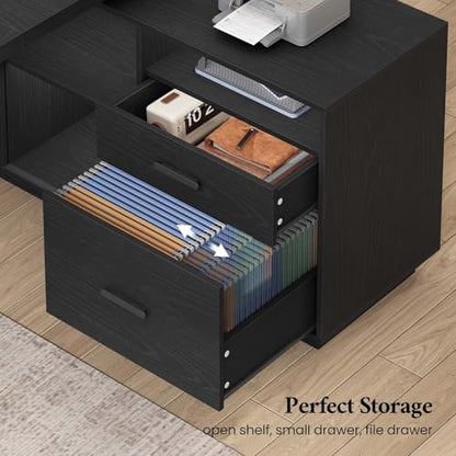 78" L-Shaped Executive Desk with Charging Station, File Cabinet, view 7