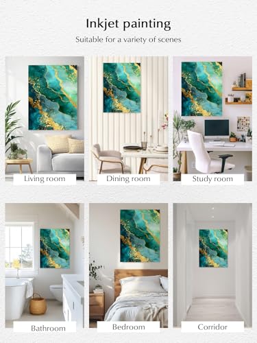 NuYeBiofx Abstract Turquoise Marble Texture Canvas Wall Art Prints,48"x32" Framed Picture Artwork Gold Line Stone Style Printed Canvas Oil Painting for Living Room Bedroom Office,Ready to Hang