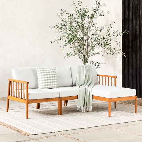 Dekian Modern 3-Piece Spindle-Side Solid Acacia Patio Sectional, Brown