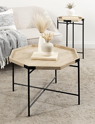 Occonor Two-Tone Octagon Coffee Table; 28 x 26 x 18; Natural Brown and Black; Transitional Mixed Materials Living Room Table with Resilient Wood Construction