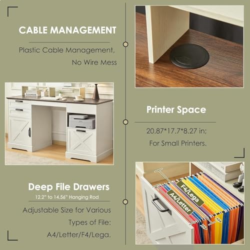 63“ Executive Desk with Lift Top, 3 File Drawers, White, view 4