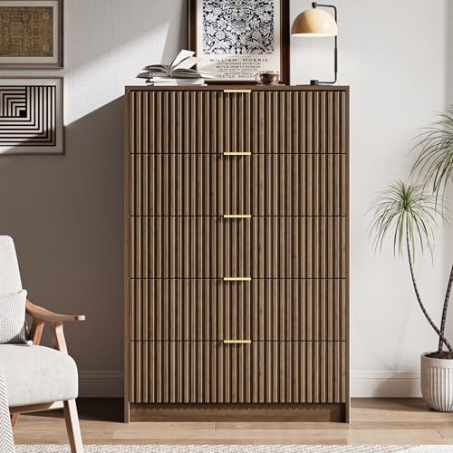 5 Drawer Dresser for Bedroom, Tall Dresser Chest of Drawers with Gold Handles, view 8