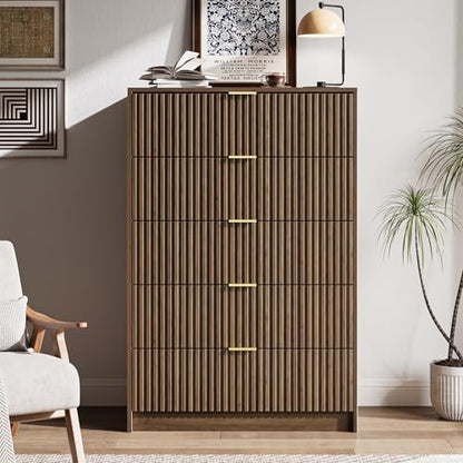 5 Drawer Dresser for Bedroom, Tall Dresser Chest of Drawers with Gold Handles, view 8