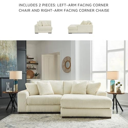 Signature Design by Ashley Lindyn Sectional Couch with Chaise, Cloud-Like Plush Seating, Velvet Upholstery with Cord Texture, Contemporary Living Room Furniture, Ivory, 99"W x 70"D