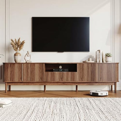 86in Fluted Walnut TV Stand for 85 Inch TV, Mid Century Media Console Table, view 2