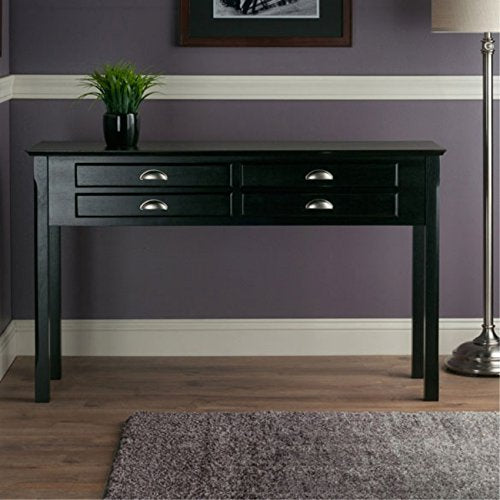 Wood Timber Console Table - Contemporary Design, Black Finish, 4 Storage Drawers, Entryway Furniture, Easy Assembly - 47.6" W x 15.7" D x 29.1" H
