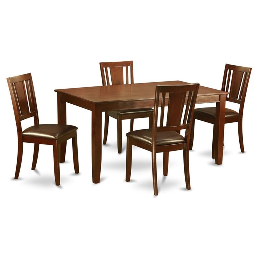 5-Piece Dining Table and Chair Set, 60 in Rectangular Wood Table, Mahogany Finish, 4 Sturdy Chairs with Wood or Upholstered Seats, Elegant Kitchen or Dining Room Furniture