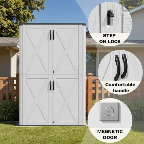 50 Cu Ft Plastic Outdoor Storage Cabinet, White | Vertical Resin Storage Shed with Lockable Door, Waterproof Shed for Patio Furniture Pool Toy, Garden Tool, Shelf Not Included