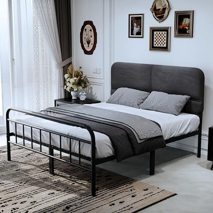 14Inch Metal Bed Frame, Full Size Bed Frame with Upholstered Headboard, view 4