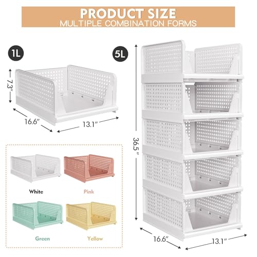5 Pack Stackable Closet Storage Basket - Stackable Storage Bins, view 4