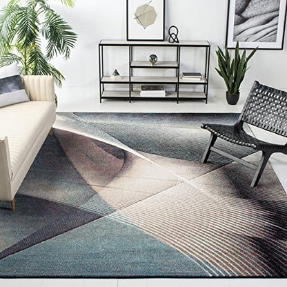 SAFAVIEH Hollywood Collection Area Rug - 9' Square, Grey & Teal, Mid-Century Modern Design, Non-Shedding & Easy Care, Ideal for High Traffic Areas in Living Room, Bedroom (HLW715D)