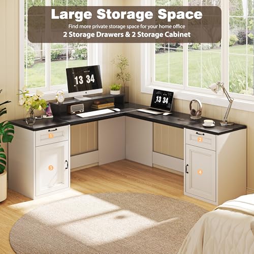 78" Farmhouse L Shaped Executive Desk with Drawers, view 4