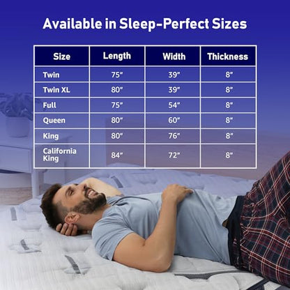 8 Inch Gel Memory Foam Mattress, Twin, Medium, view 3
