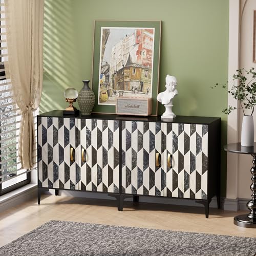 Marble Buffet Cabinbet 2 Pieces with Storage Sideboard Faux Marble Doors Buffet, view 7