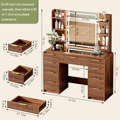 43" Makeup Vanity Desk with Mirror and Lights&Power Outl, view 3