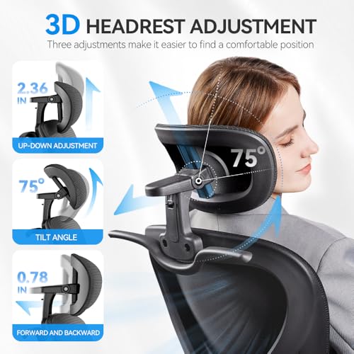 Ergonomic Office Chair, Mesh Home Office Desk Chairs with 3D Headrest, view 4
