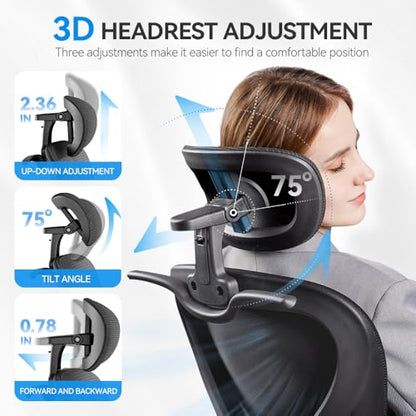 Ergonomic Office Chair, Mesh Home Office Desk Chairs with 3D Headrest, view 4