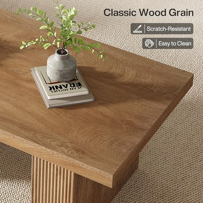 Tribesigns Farmhouse Coffee Table, 47.24 Inch Rectangle Center Table with Large Tabletop & Thick Base, Rustic Wooden Furniture for Living Room, Apartment, Reception Areas, Brown