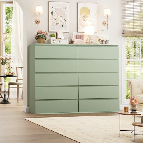 5 Drawer Dresser Tall Dresser with Large Storage Space, Modern Chest of Drawers, 23.6L x 17.6W x 39.1H Inch Storage Organizer Cabinet for Home, Green