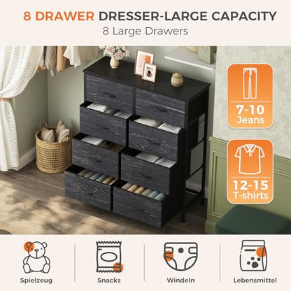 8 Drawer Fabric Dresser for Bedroom, Tall Dresser, Black Wood, view 5