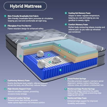 Full Mattress 12 Inch, Luxury Hotel-Level Cooling Hybrid Mattress in a Box, view 4