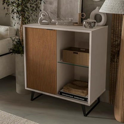 Atelier Mobili Sideboard, Storage Cabinet with Soft Close Doors, Dining Room, Hallway, Console Table, Credenza, Accent Cabinet, 36 X 36 X 18 Inches with Sturdy Metal Legs (Cotton & Wood)