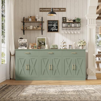 71"W Farmhouse Kitchen Sideboard Buffet Cabinet with Storage, Green, view 3