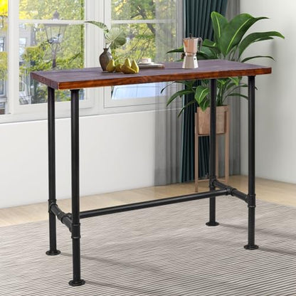 DIY Industrial Design Pipe Dining Table Casual Pub BAR Laptop Table Modern Studio Wood and Metal Rectangular Dining Table homeoffice Desk Breakfast high bar Table Brown Desktop 47.3" × 23.6"
