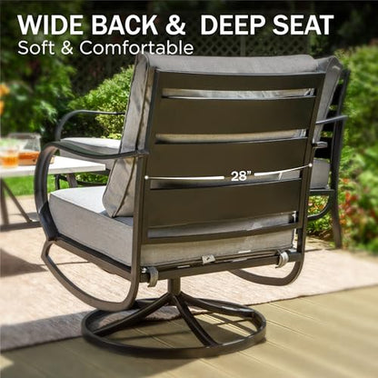 8 PCS Patio Furniture Set with Fire Pit Table,Metal Outdoor Furniture with 1 x 3-Seat Bench Sofa, 2 x Swivel Sofa Chairs, 2 x Leg Chair & 2 x Ottoman, Modern Patio Set, Grey