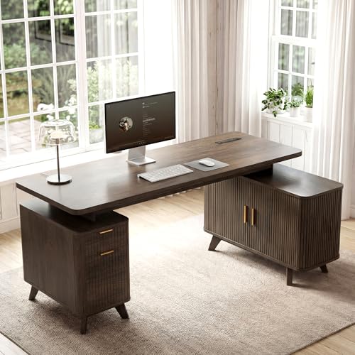 63" Farmhouse L Shaped Executive Desk, Brown, view 8