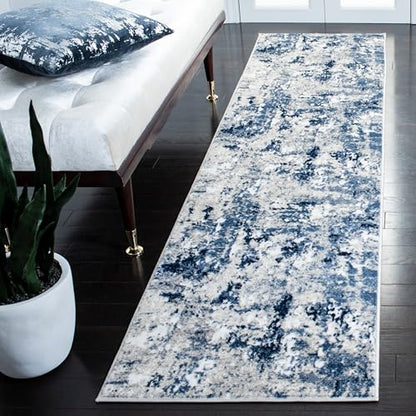 SAFAVIEH Skyler Collection Runner Rug - 2'2" x 9', Grey & Navy, Modern Abstract Design, Non-Shedding & Easy Care, Ideal for High Traffic Areas in Living Room, Bedroom (SKY562M)