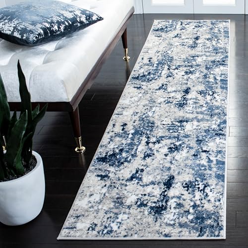 SAFAVIEH Skyler Collection Runner Rug - 2'2" x 9', Grey & Navy, Modern Abstract Design, Non-Shedding & Easy Care, Ideal for High Traffic Areas in Living Room, Bedroom (SKY562M)