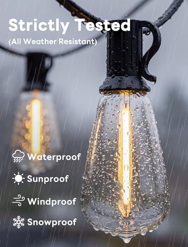 LED Outdoor String Lights 50FT Patio Lights with 27 ST38 Edison Shatterproof Bulbs, Outside Hanging Lights Waterproof for Porch, Deck, Garden, Backyard, Balcony, 2700K Warm White, Dimmable