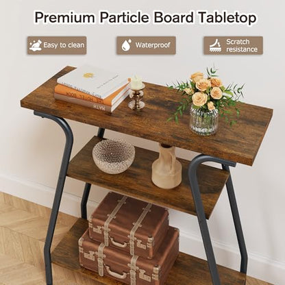 Console Table for Entryway, 3 Tier Narrow Entryway Table Open Shelves, Industrial Farmhouse Sofa Table for Hallway, Kitchen, Living Room and Bedroom, Furniture Decorative,Rustic Brown