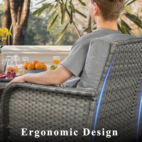 4-Piece Wicker Patio Furniture Set, All-Weather Rattan Conversation Bistro Loveseat Chair and Table Set for Backyard, Balcony and Deck with Soft Cushions and Metal Table(Dark Gray)