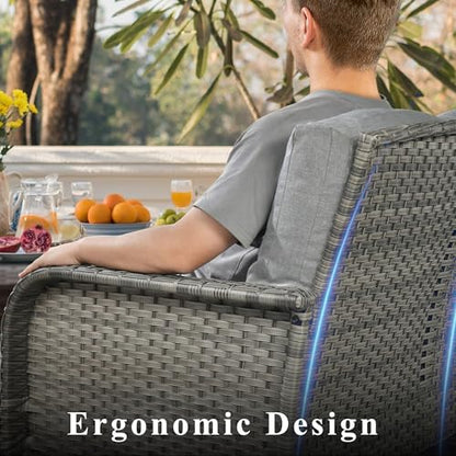 4-Piece Wicker Patio Furniture Set, All-Weather Rattan Conversation Bistro Loveseat Chair and Table Set for Backyard, Balcony and Deck with Soft Cushions and Metal Table(Dark Gray)