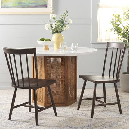 SAFAVIEH Home Collection - Sani Dark Walnut Spindle Dining Chair Set of 2, Solid Wood Farmhouse Kitchen Chairs (DCH8507B-SET2)