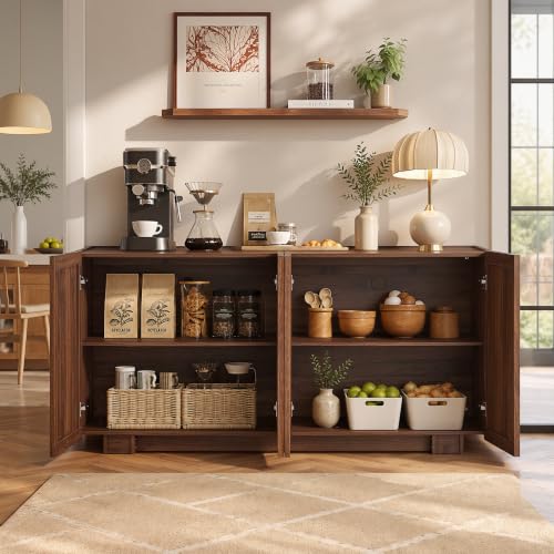 61.7" Fluted Sideboard Buffet Cabinet with Storage, Walnut, view 5
