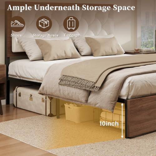 Mid-Century Modern Walnut Bed Frame with Storage, view 8