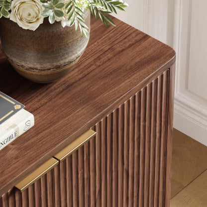 94.5" Fluted Walnut Buffet Cabinet with Storage, view 5