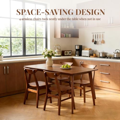 Wood Dining Table Set for 4, 43.3" Solid Wood Kitchen Table & 4 Curved Back Support Chairs, Farmhouse Natural Kitchen Table and Chairs for Small Apartment, Dining Room Kitchen
