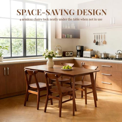 Wood Dining Table Set for 4, 43.3" Solid Wood Kitchen Table & 4 Curved Back Support Chairs, Farmhouse Natural Kitchen Table and Chairs for Small Apartment, Dining Room Kitchen