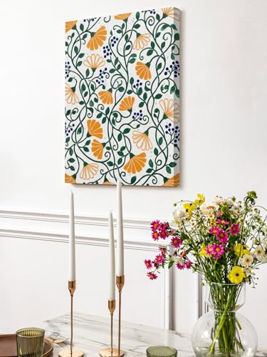 NuYeBiofx Boho Botanical Flowers Art Canvas Wall Art Prints,40"x28" Framed Picture Artwork Teal Orange Cream Plants Printed Canvas Oil Painting for Living Room Bedroom Office,Ready to Hang
