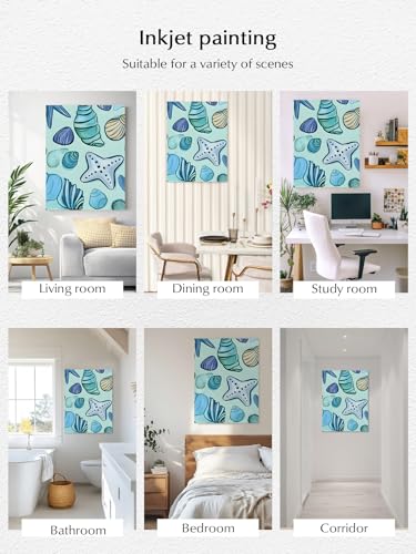 NuYeBiofx Ocean Shell Conch Cartoon Style Canvas Wall Art Prints,40"x28" Framed Picture Artwork Blue Printed Canvas Oil Painting for Living Room Bedroom Office,Ready to Hang