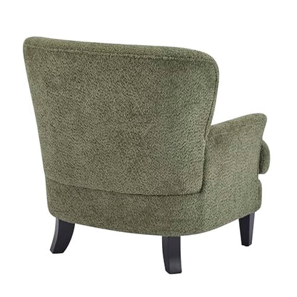 Colby Boucle Upholstered Club Chair, Living Room Accent Chair, Wooden Frame, Flared Armrest, Plush Thick Cushion, Reading Lounge Chair, Space-Saving Furniture, Olive Green